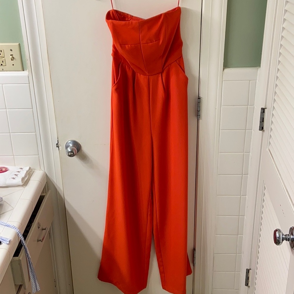 BB Dakota orange strapless jumpsuit size 4